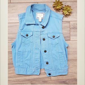 Blush blue jean button up vest
